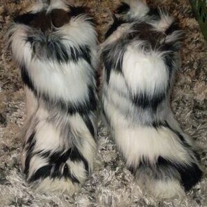 Faux Fur Ankle Boots in Black and White